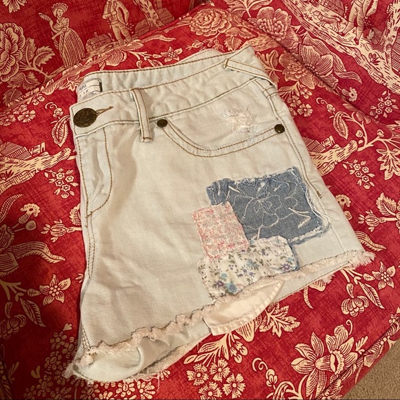 Free People Pants - Free People Light Wash Denim Patch Shorts